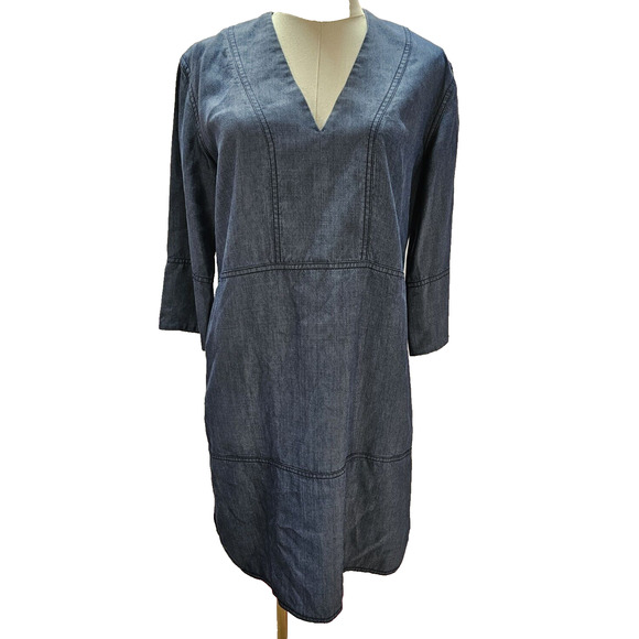 NEW VINCE Designer Tencel Denim Dress - 3/4 Sleeve - Pockets - XS Sm 2 4 6 - Picture 1 of 5